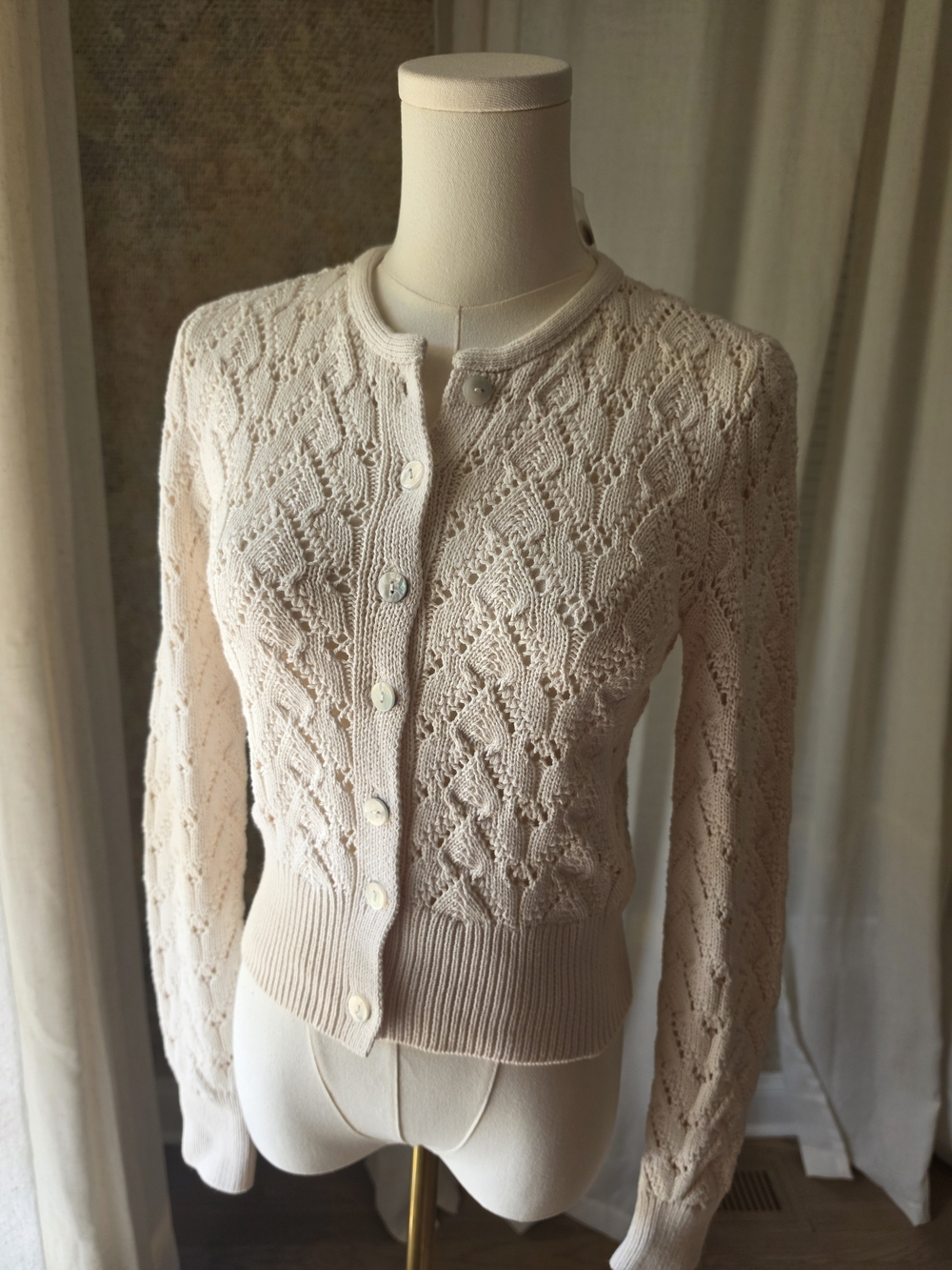 Free People Pretty In Pointelle Cardigan Ivory Size XS Cotton Cropped